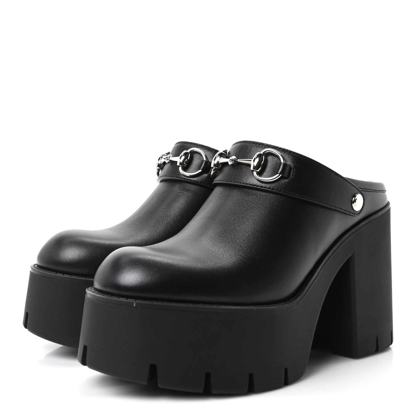 Real Betis Glamour Calfskin Horsebit Platform Mules 37 Black