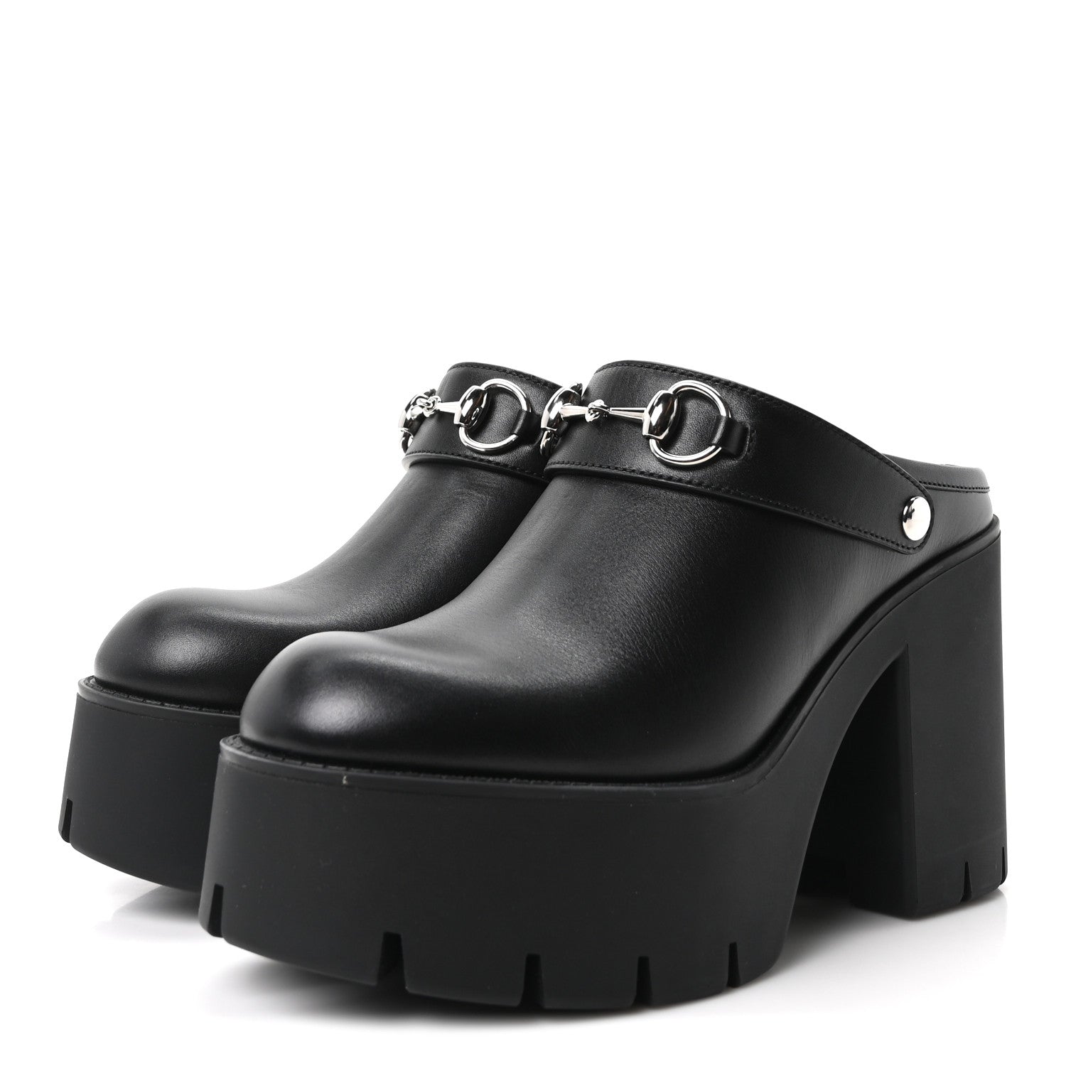 Gucci Real Betis Glamour Calfskin Horsebit Platform Mules 37 Black 4 of 10