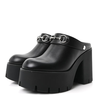 Gucci Real Betis Glamour Calfskin Horsebit Platform Mules 37 Black 4 of 10