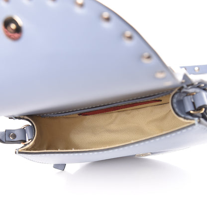 Valentino Garavani Vitello Mini Rockstud Halfmoon Saddle Bag Grey Blue 7 of 10