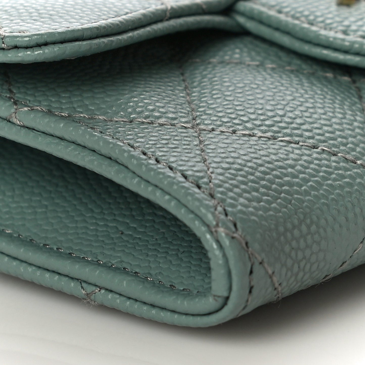 Caviar Quilted Flap Card Holder Wallet Green