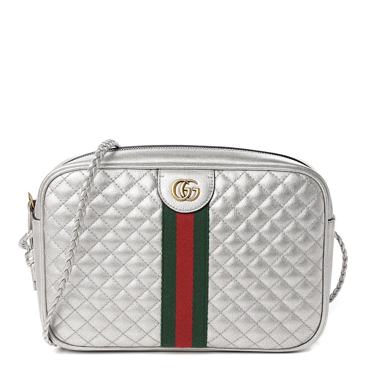 Laminated Nappa Web Trapuntata Small GG Shoulder Bag Argento