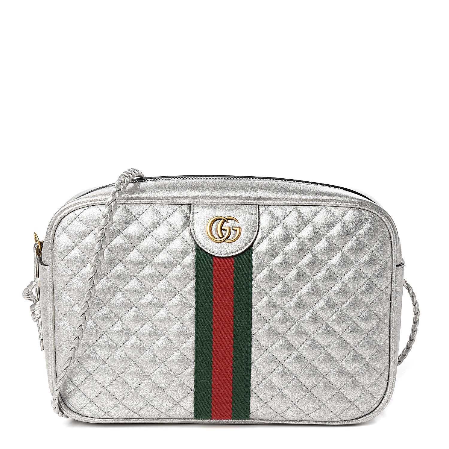 Gucci Laminated Nappa Web Trapuntata Small GG Shoulder Bag Argento 1 of 9