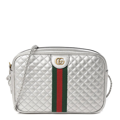 Gucci Laminated Nappa Web Trapuntata Small GG Shoulder Bag Argento 1 of 9