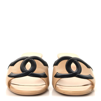 Chanel Lambskin CC Cutout Mules 37.5 Beige Black 3 of 11
