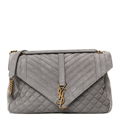 Saint Laurent Suede Mixed Matelasse Tri-Quilt Large Monogram Envelope Satchel Grey 1 of 13