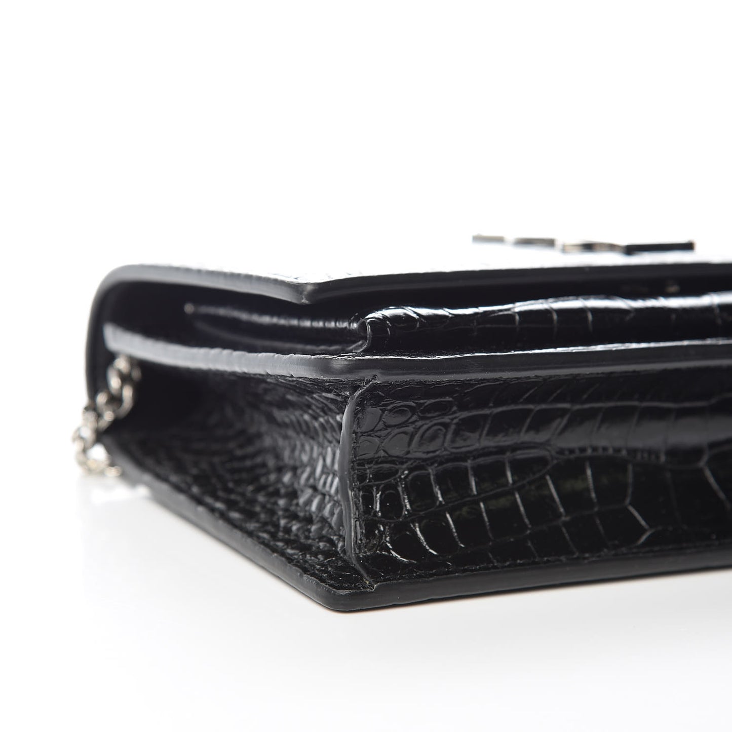 Calfskin Crocodile Embossed Monogram Sunset Chain Wallet Black