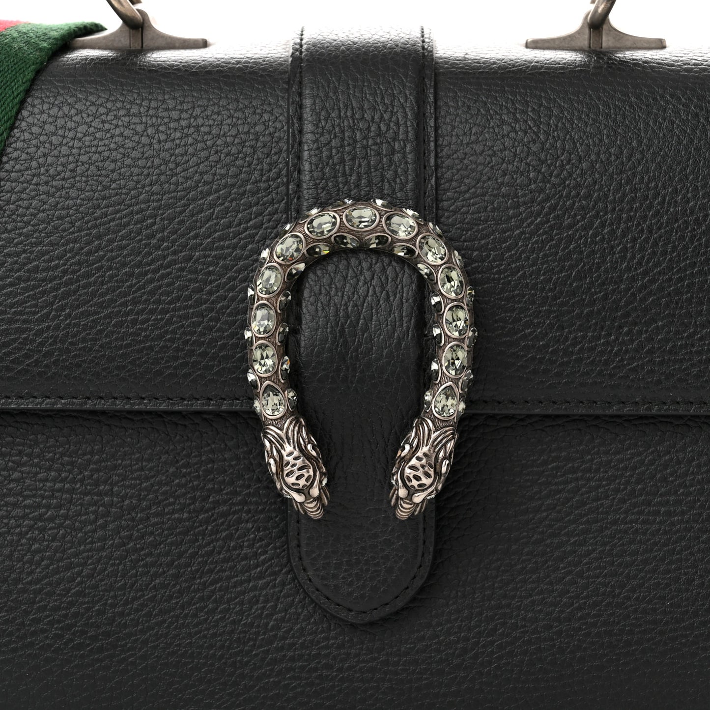 Dollar Calfskin Crystal Web Medium Dionysus Bamboo Top Handle Bag Black Black Diamond