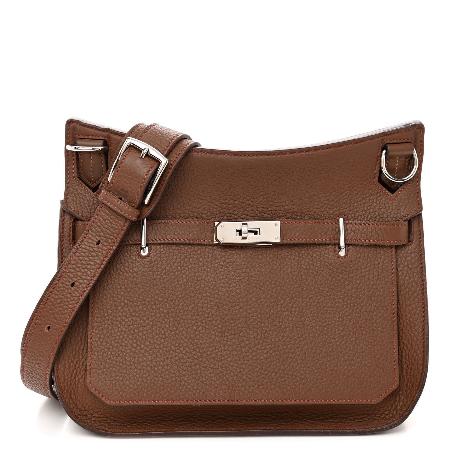 Hermes Taurillon Clemence Jypsiere 28 Marron D'Inde Rouge H 1 of 11