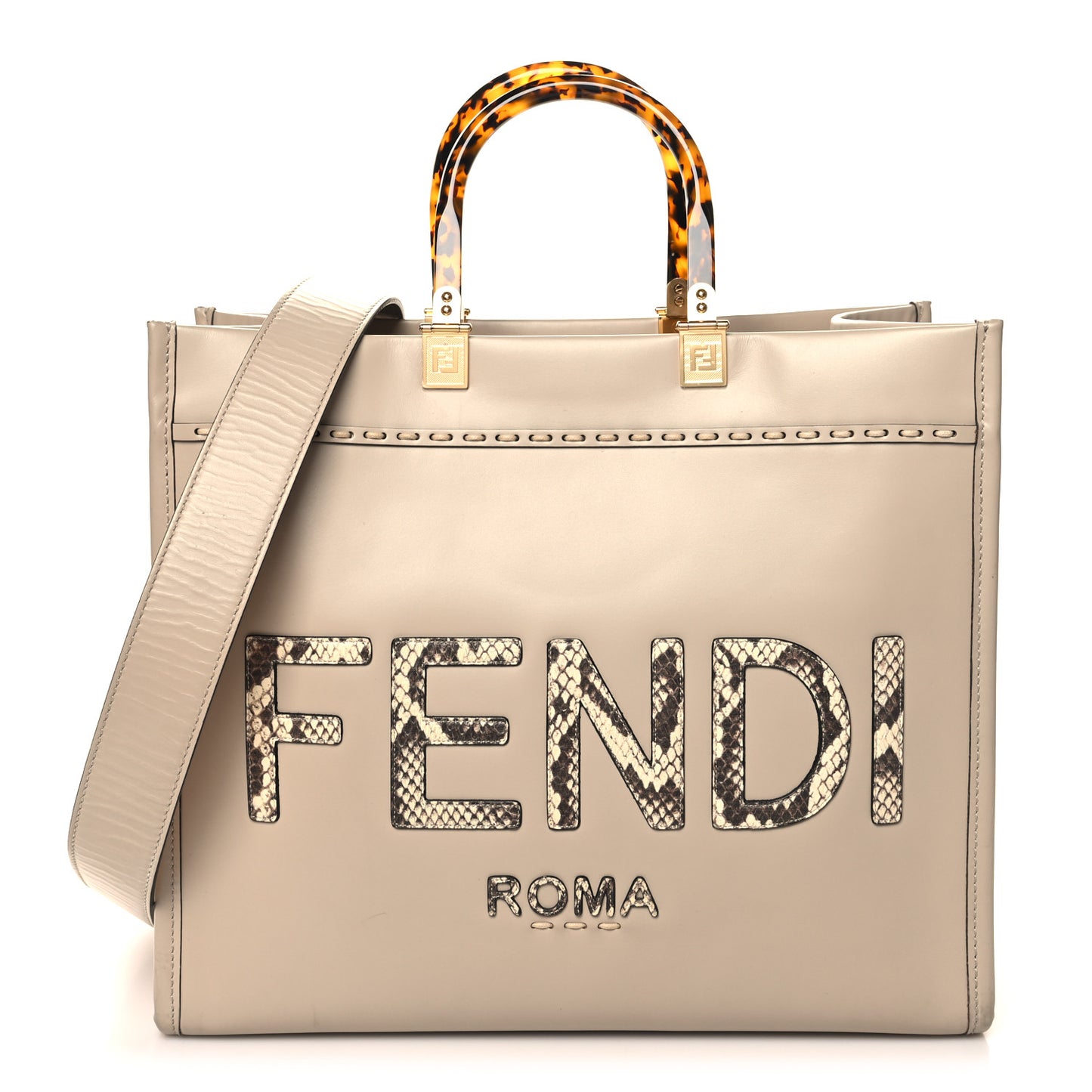 Vitello King Plexiglass Elaphe Python Print Logo Medium Fendi Sunshine Shopper Tote Nuvola Daisy Roccia