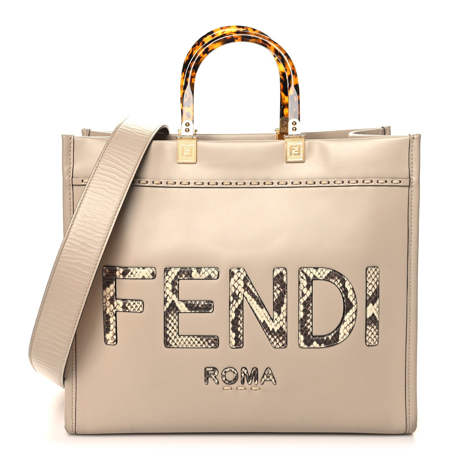 Fendi Vitello King Plexiglass Elaphe Python Print Logo Medium Fendi Sunshine Shopper Tote Nuvola Daisy Roccia 1 of 13