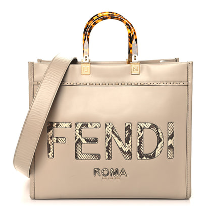 Fendi Vitello King Plexiglass Elaphe Python Print Logo Medium Fendi Sunshine Shopper Tote Nuvola Daisy Roccia 1 of 13