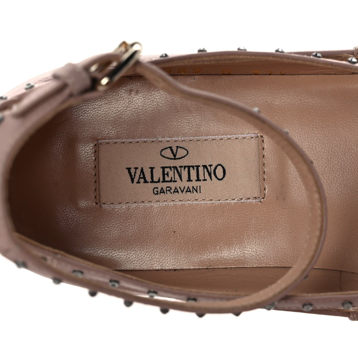Valentino Garavani Calfskin Soul Rockstud Cut Out Ankle Strap Ballet Flats 37.5 Poudre 7 of 8