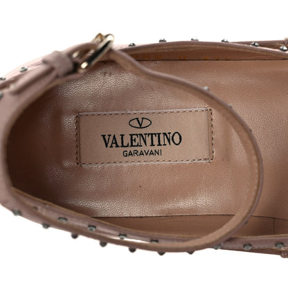 Valentino Garavani Calfskin Soul Rockstud Cut Out Ankle Strap Ballet Flats 37.5 Poudre 7 of 8