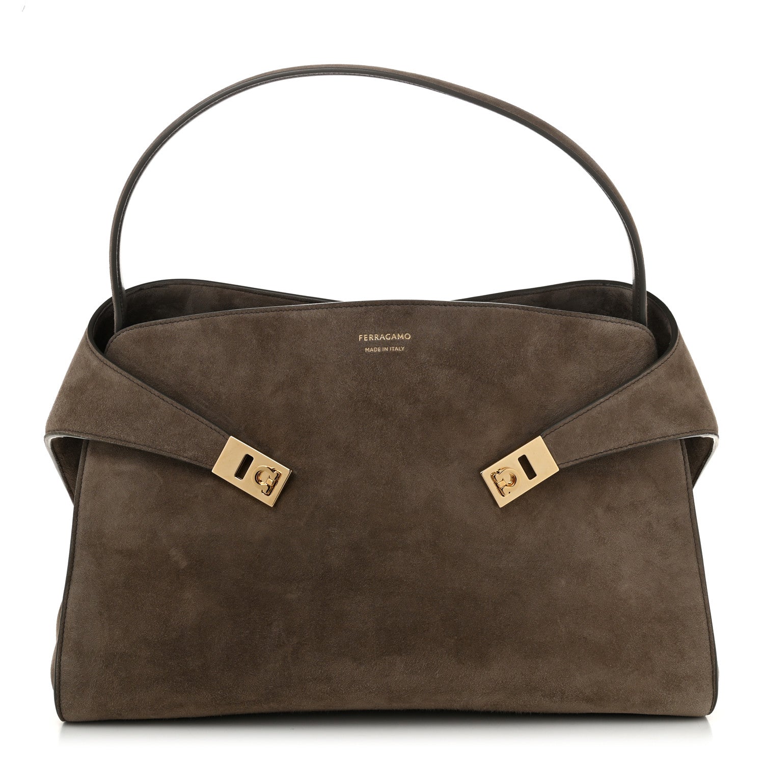 Salvatore Ferragamo Suede Large Hug Soft Shoulder Bag Concrete 1 of 10