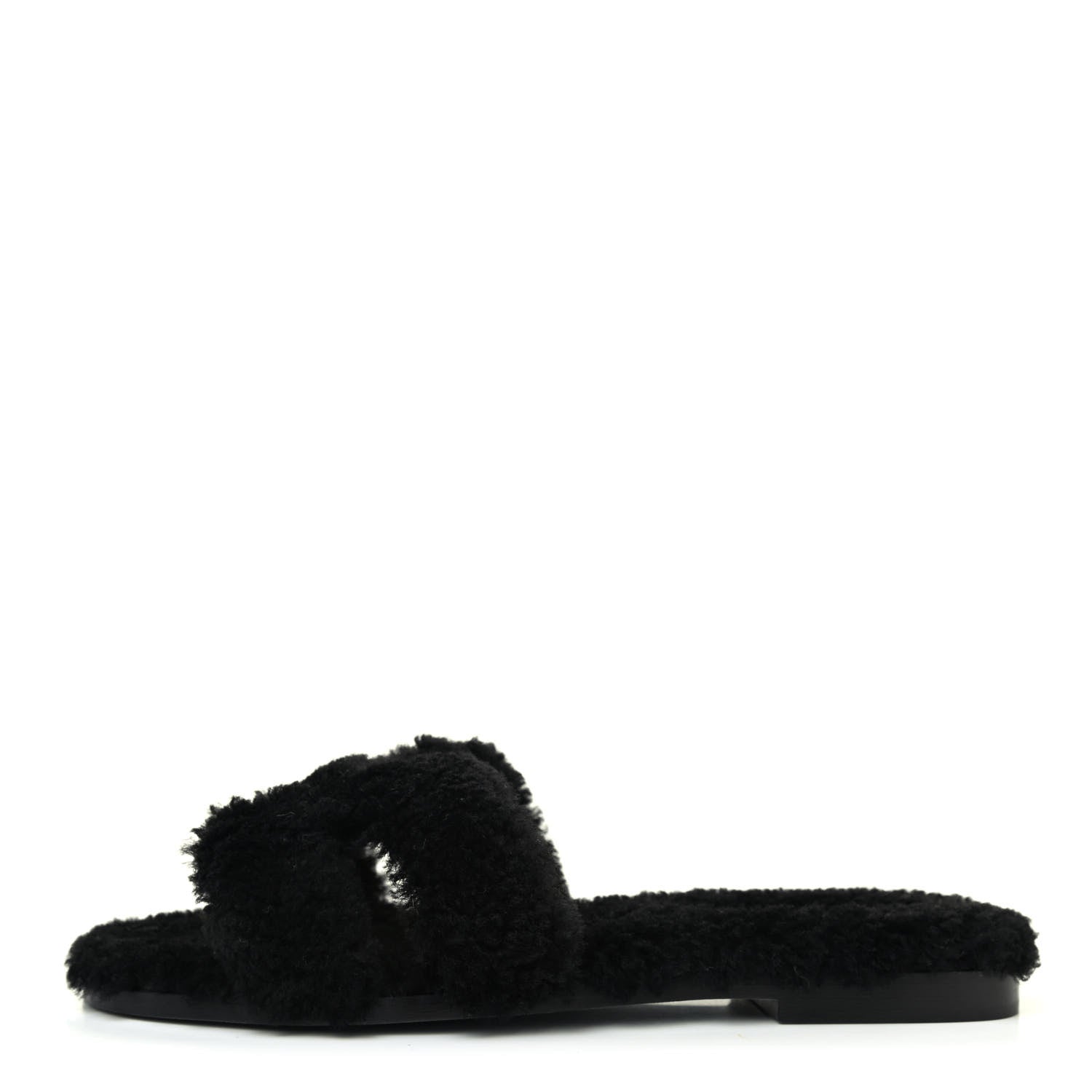 Hermes Woolskin Oran Sandals 37 Black 1 of 4