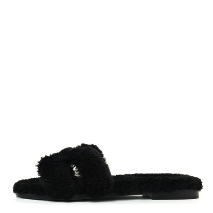Hermes Woolskin Oran Sandals 37 Black 1 of 4