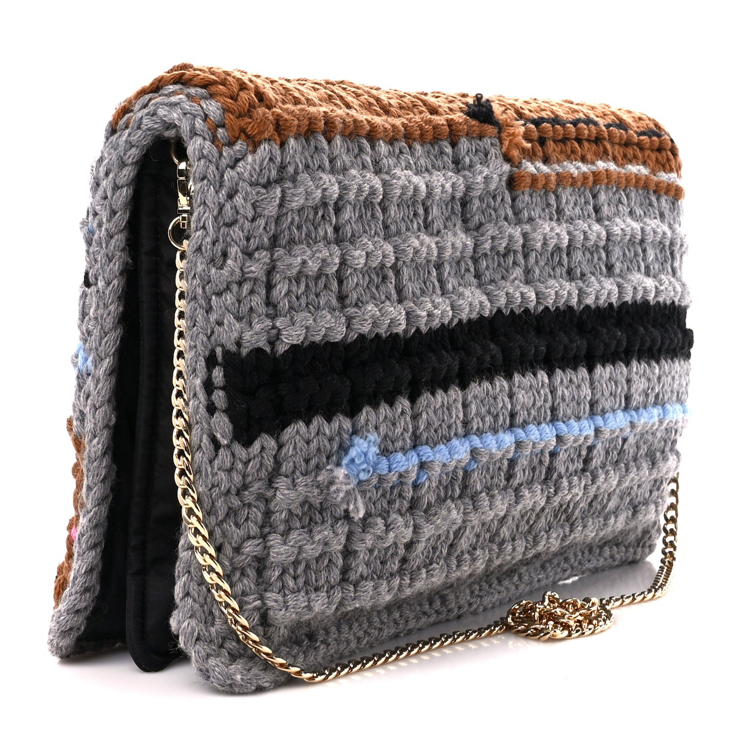 Wool Etiquette Cable Knit Chain Flap Crossbody Multicolor
