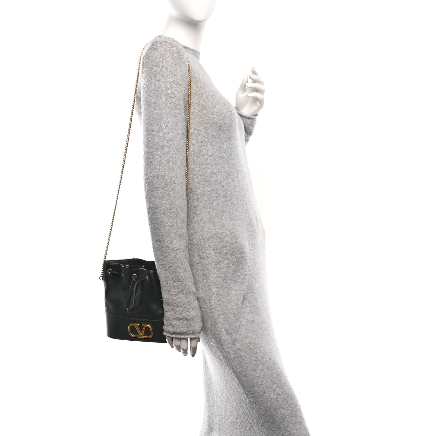 Nappa Mini VLogo Signature Chain Bucket Bag Black