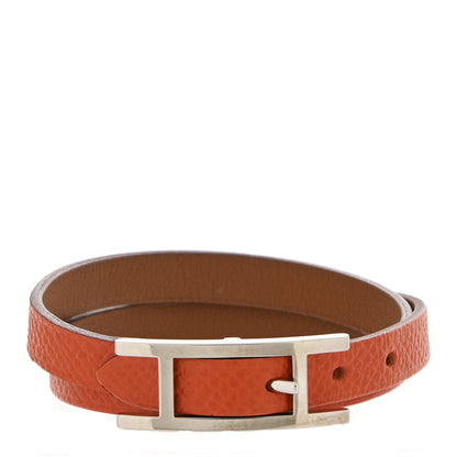 Hermes Epsom Swift Behapi Double Tour Reversible Bracelet XS Orange Gold 1 of 6