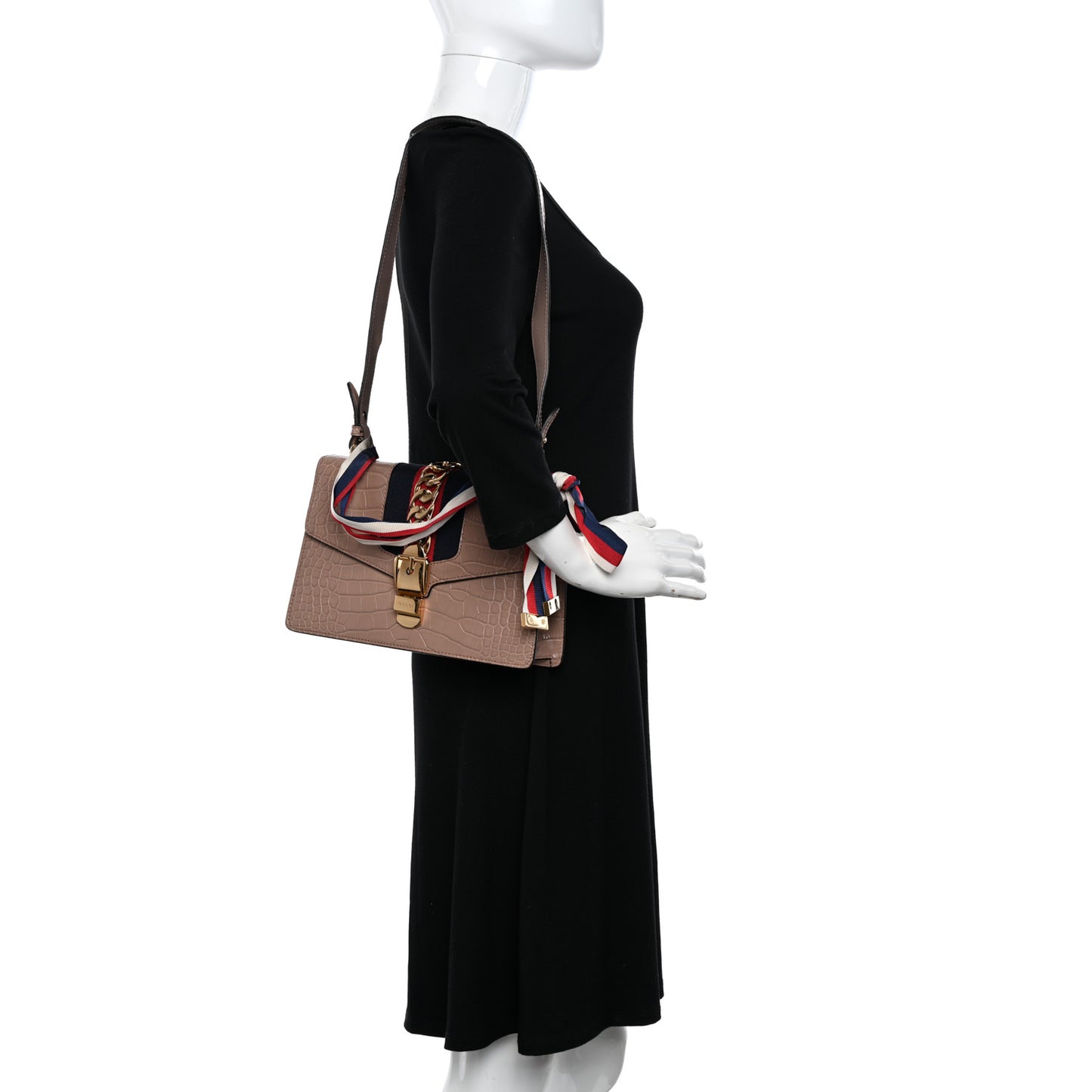 Alligator Small Sylvie Shoulder Bag Beige