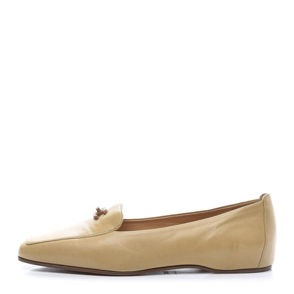 Chanel Lambskin CC Wooden Turnlock Loafers 37.5 Biege 1 of 8