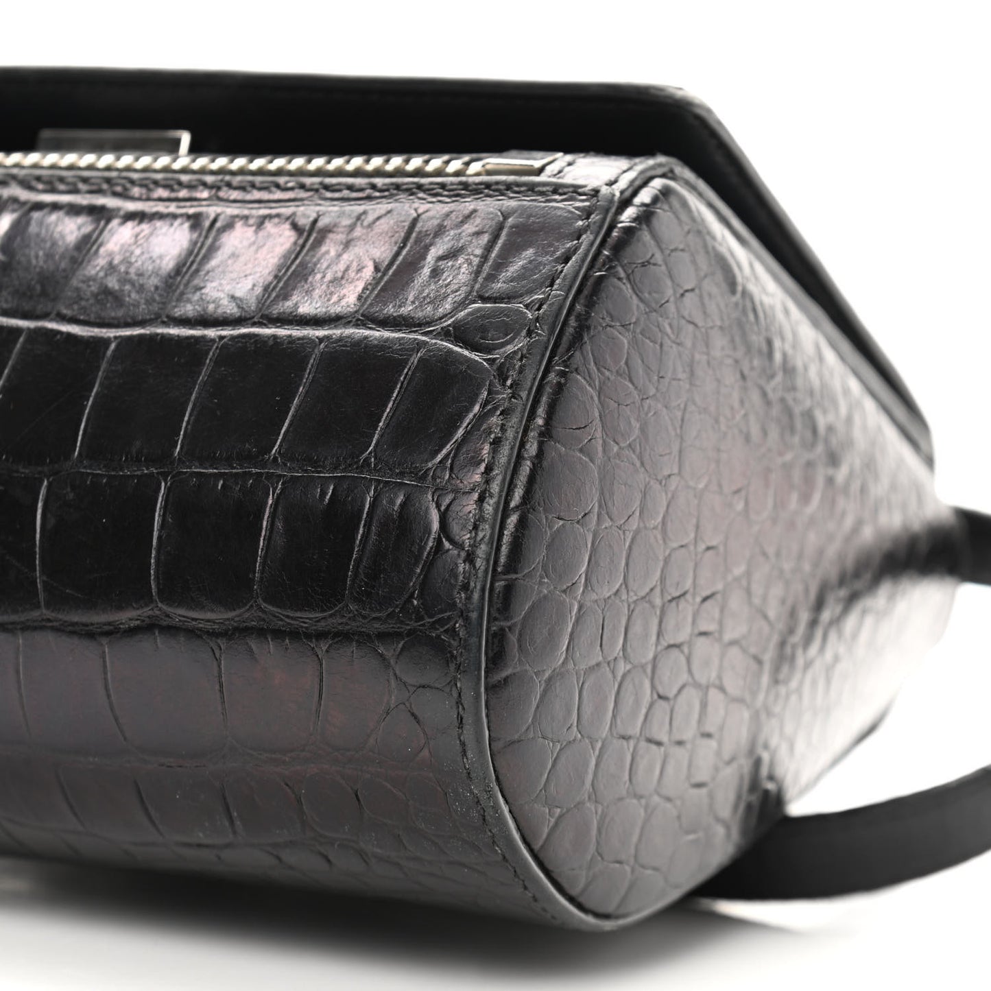 Calfskin Crocodile Embossed Mini Pandora Box Crossbody Bag Black