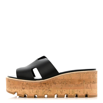 Hermes Calfskin Cork Eze 30 Sandals 38 Black 1 of 8