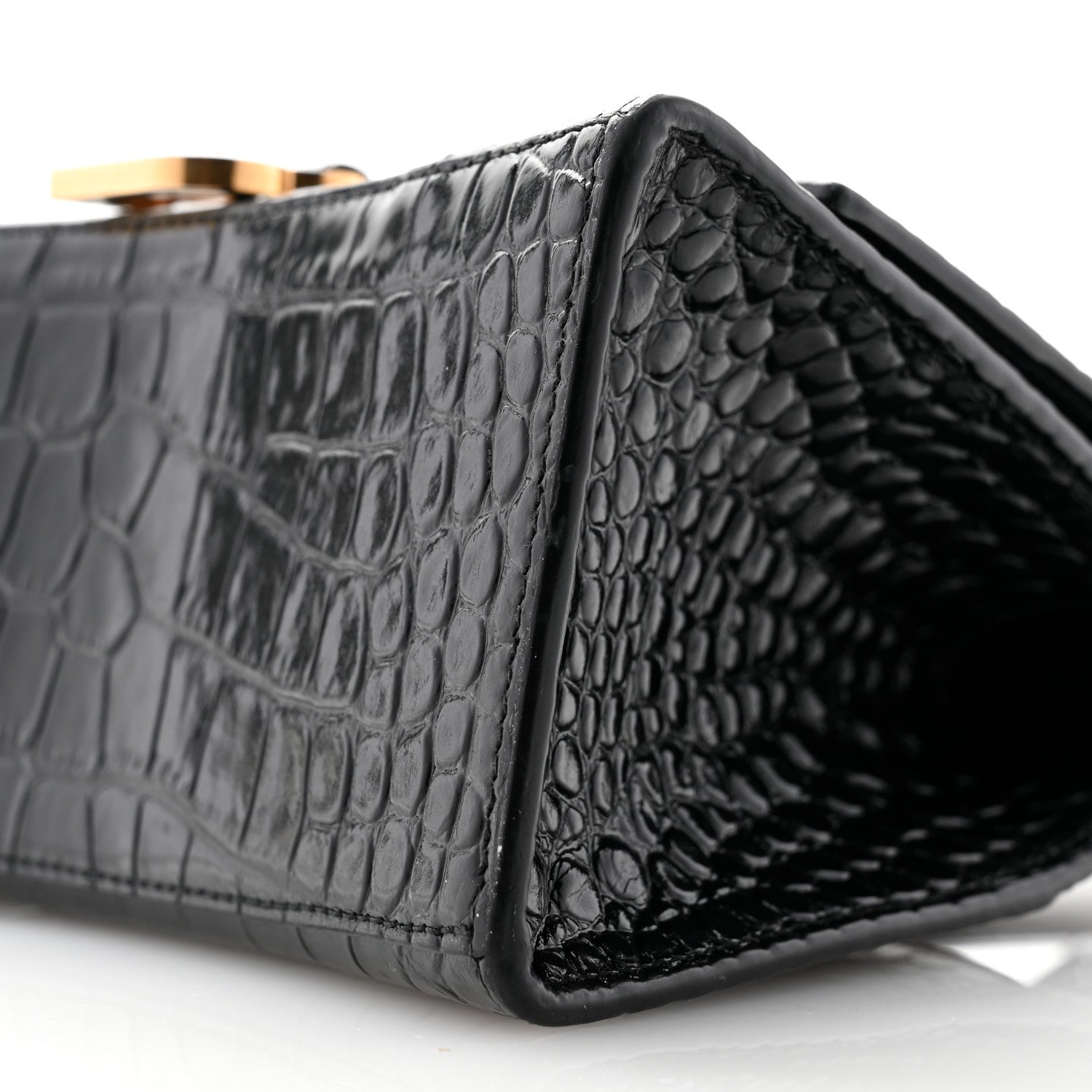 Balenciaga Shiny Calfskin Crocodile Embossed Small Hourglass Top Handle Bag Black 9 of 10