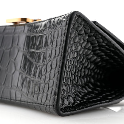 Balenciaga Shiny Calfskin Crocodile Embossed Small Hourglass Top Handle Bag Black 9 of 10