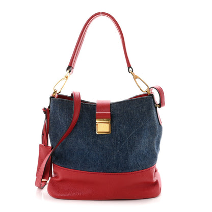 Miu Miu Denim Madras Hobo Bag Blue Fuoco 1 of 9