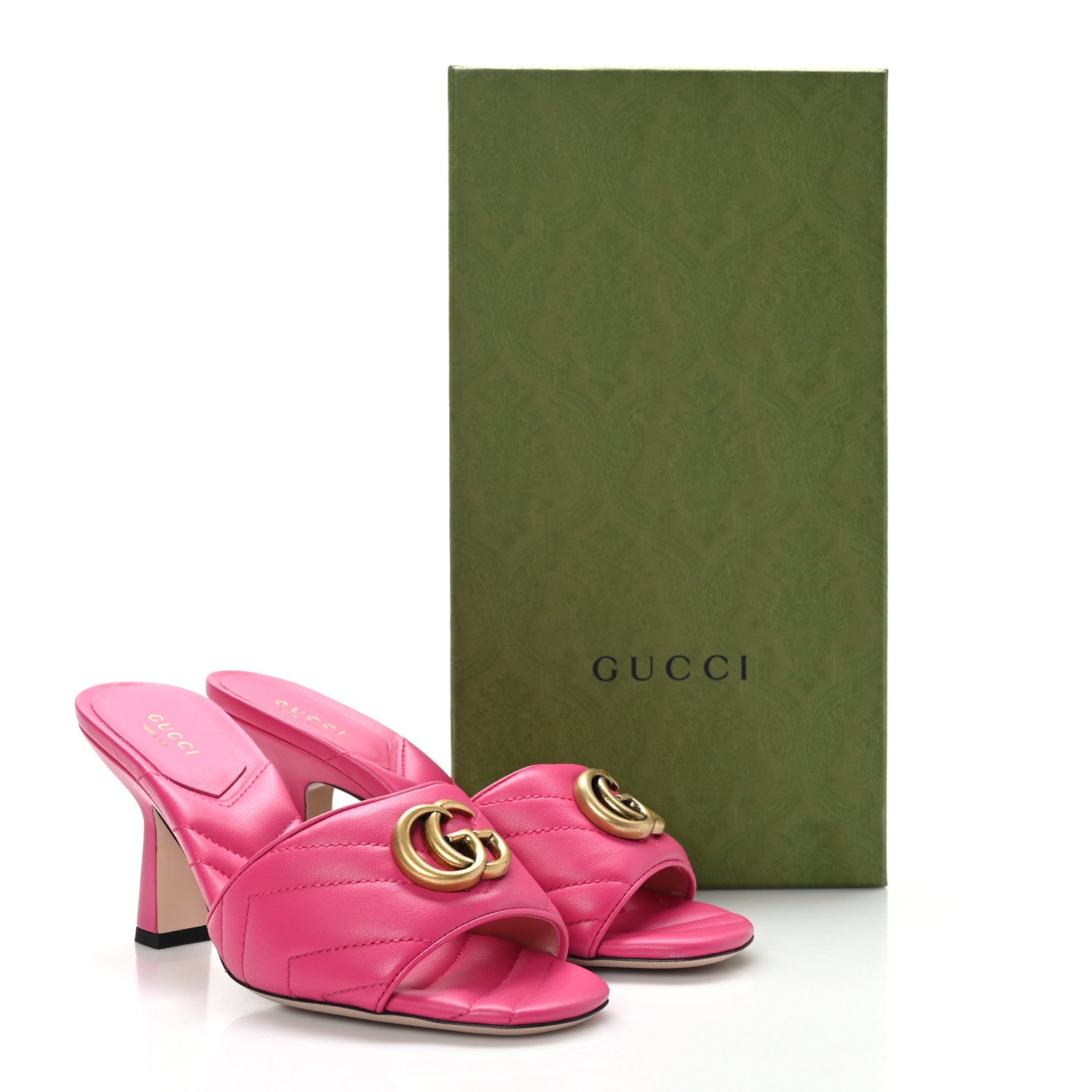 Gucci Nappa Matelasse GG Marmont 75mm Slide Sandals 37 Box Pink 9 of 9