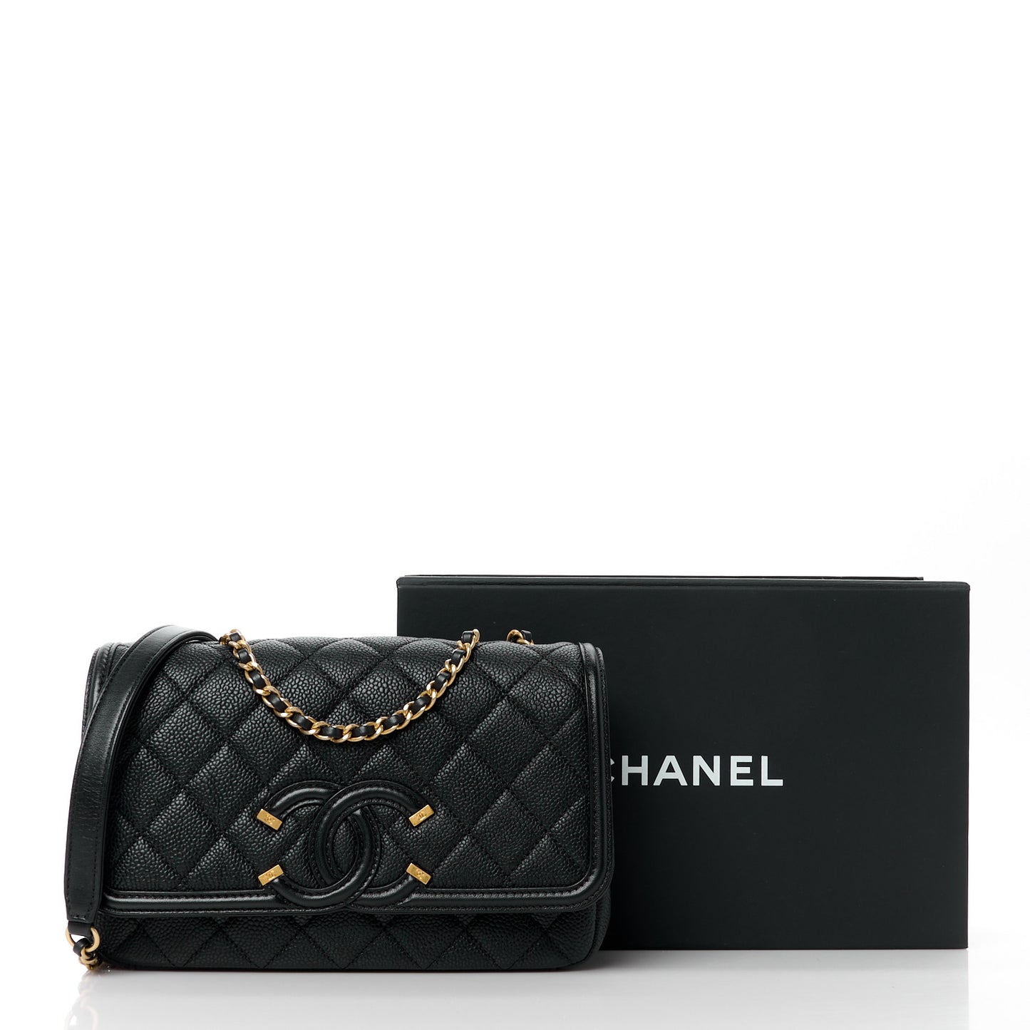 Caviar Quilted Small CC Filigree Flap Black