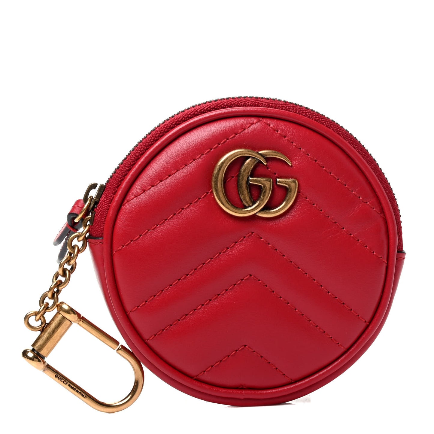 Calfskin Matelasse GG Marmont Round Coin Purse Hibiscus Red