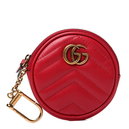 Gucci Calfskin Matelasse GG Marmont Round Coin Purse Hibiscus Red 1 of 4