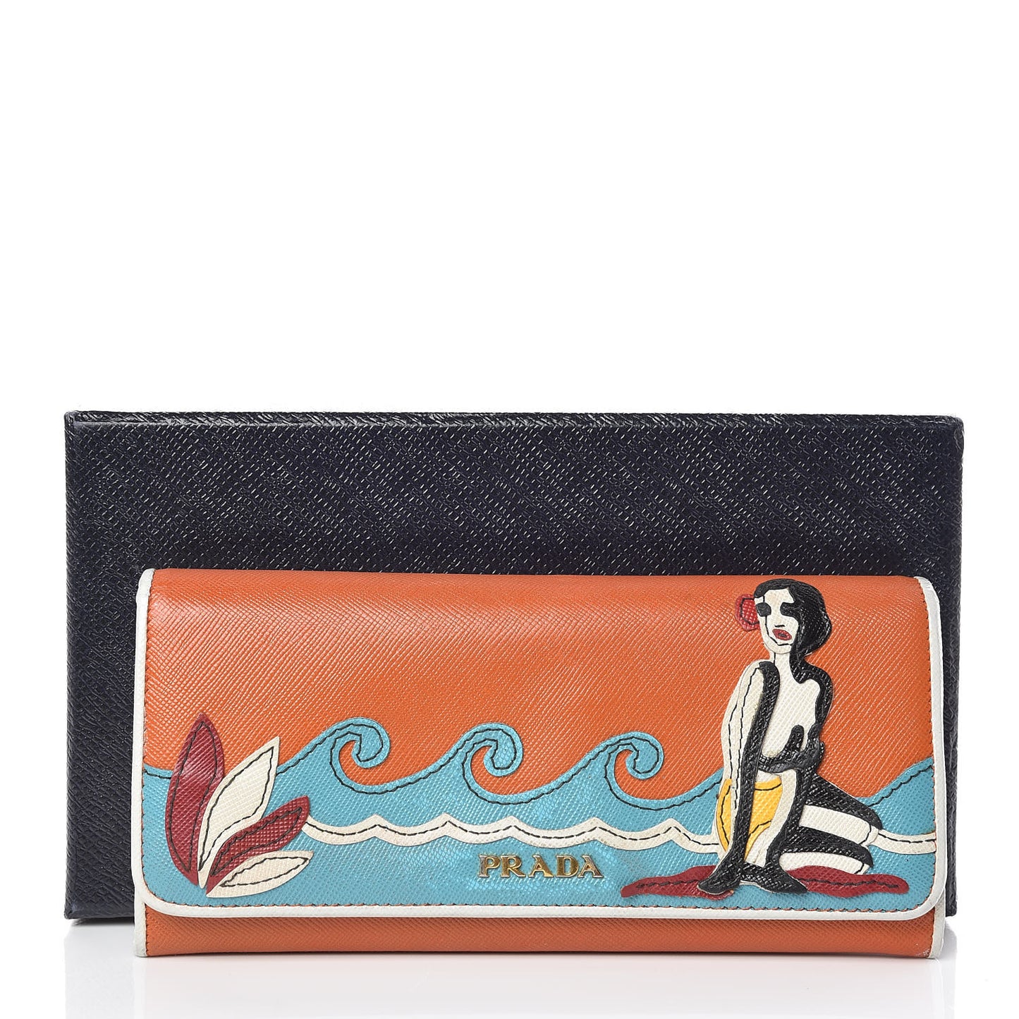 Saffiano Beach Flap Continental Wallet Papaya