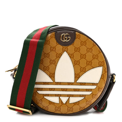 Gucci X ADIDAS Crystal Vintage Monogram Textured Dollar Calfskin Web Trefoil Small Ophidia Round Shoulder Bag Mid Natural Nut Off White New Acero 1 of 10