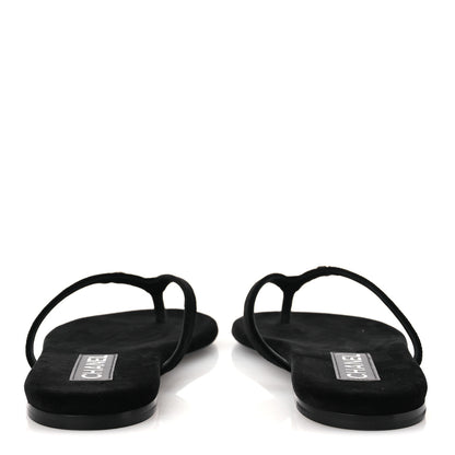 Chanel Velvet Crystal CC Thong Sandals 38 Black 6 of 11