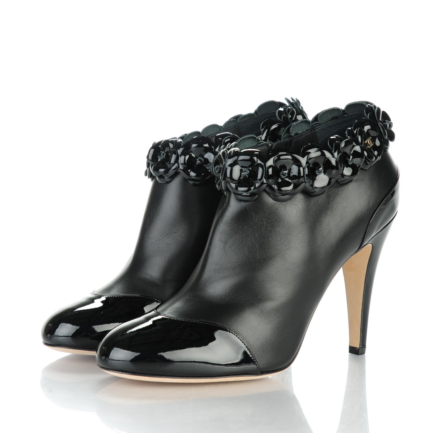 Chanel Lambskin Patent Camellia Ankle Booties 41 Black 3 of 9