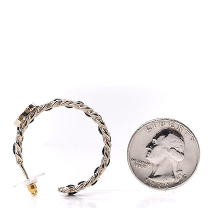 Chanel Crystal Lambskin CC Chain Hoop Earrings Gold Black 2 of 5