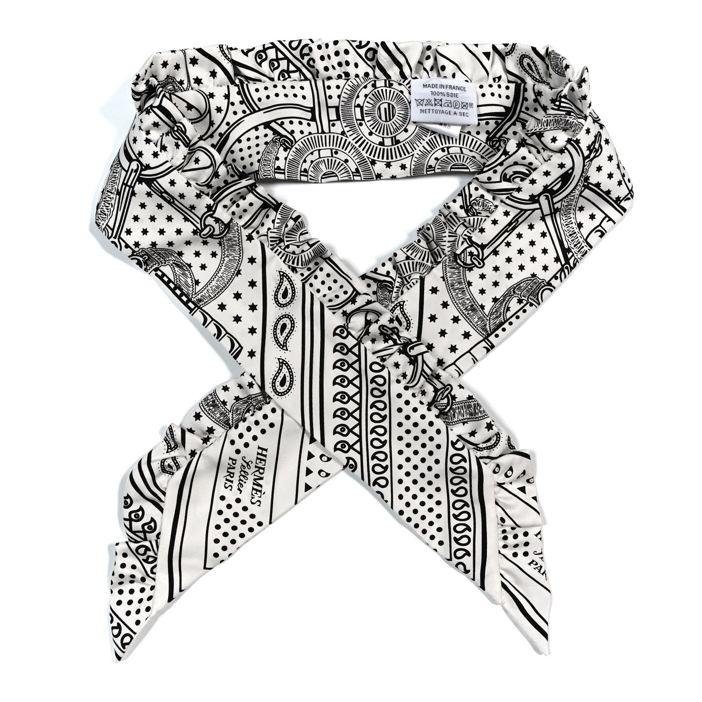 Silk Eperon d'Or Bandana Ruffle Twilly White Black