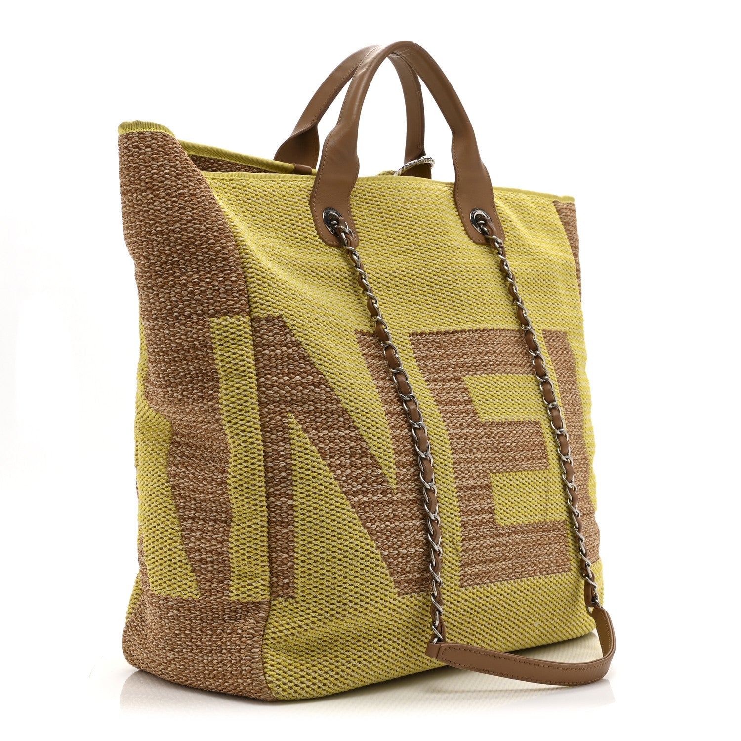 Chanel Mixed Fibers Large Shopping Bag Yellow Brown 3 of 11