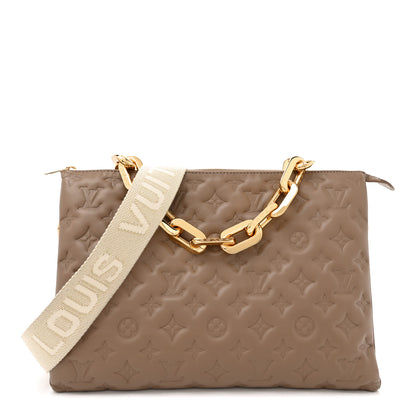 Louis Vuitton Lambskin Embossed Monogram Coussin MM Taupe 1 of 11