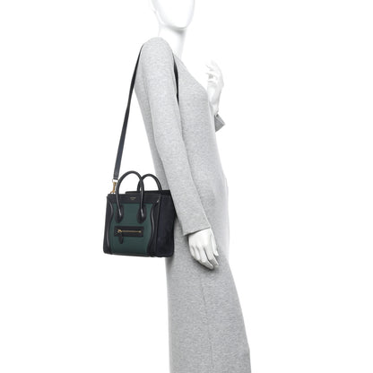 Celine Grained Baby Calfskin Nubuck Nano Bi-Color Luggage Dark Green Navy 2 of 14