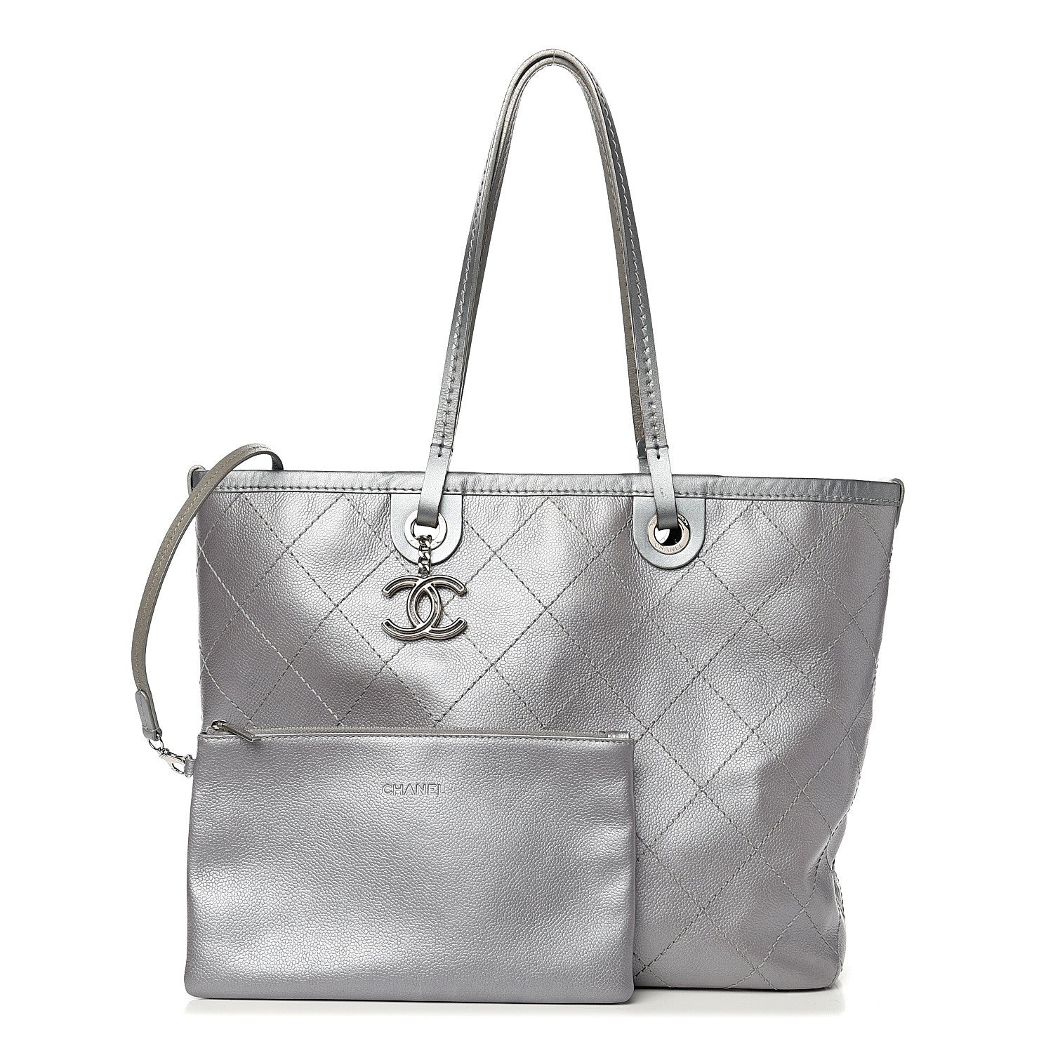Chanel Metallic Grained Calfskin Shopping Fever Tote Silver 1 of 9
