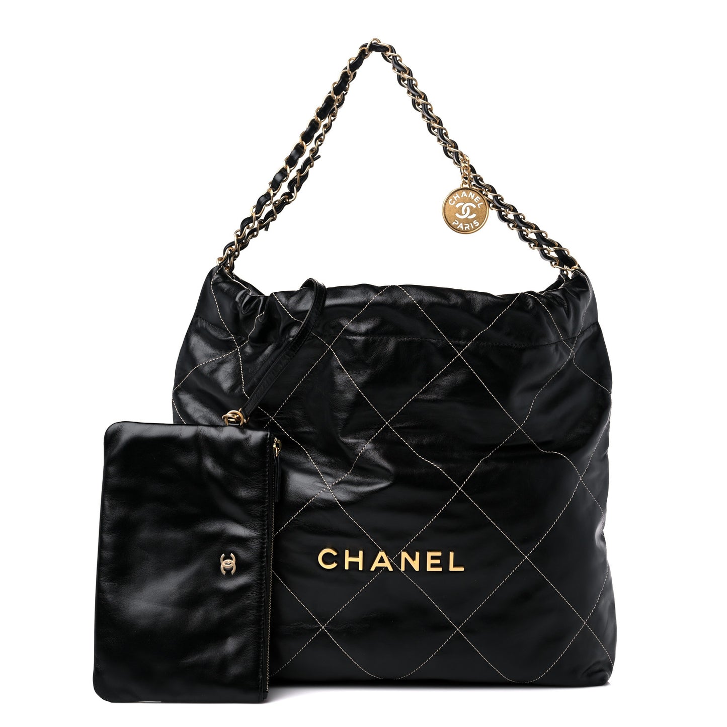Shiny Calfskin Stitched Chanel 22 Black White