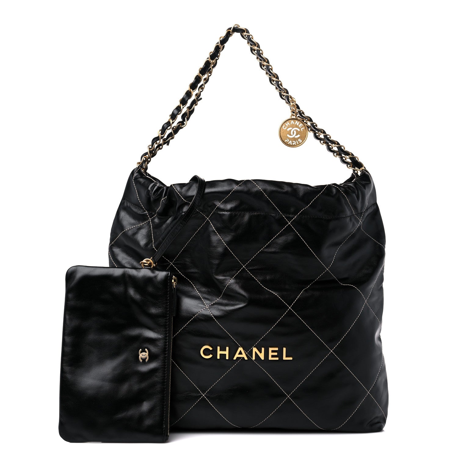 Chanel Shiny Calfskin Stitched Chanel 22 Black White 1 of 9