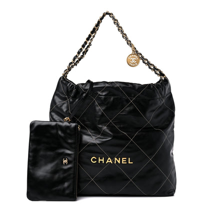 Chanel Shiny Calfskin Stitched Chanel 22 Black White 1 of 9