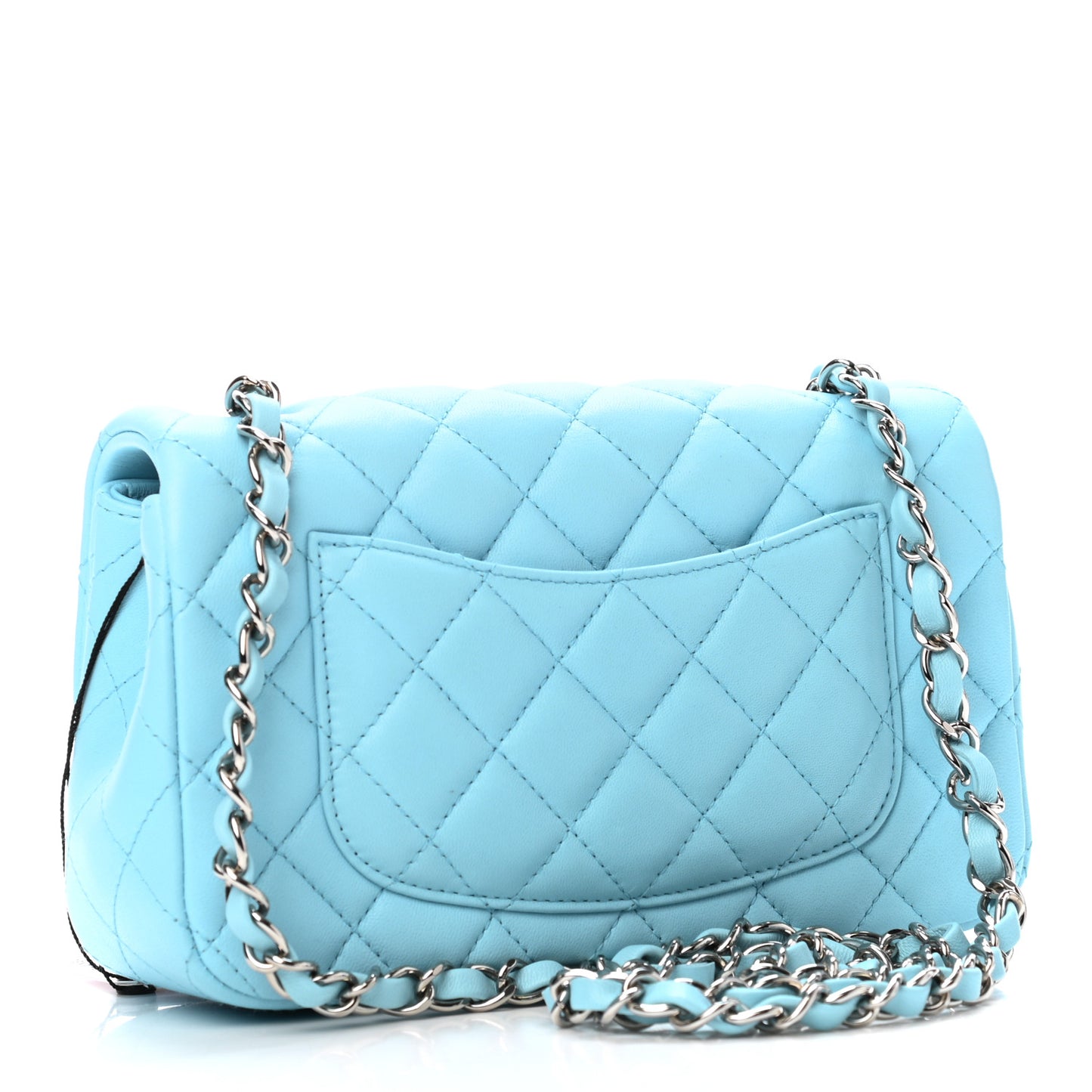 Lambskin Quilted Mini Rectangular Flap Neon Blue