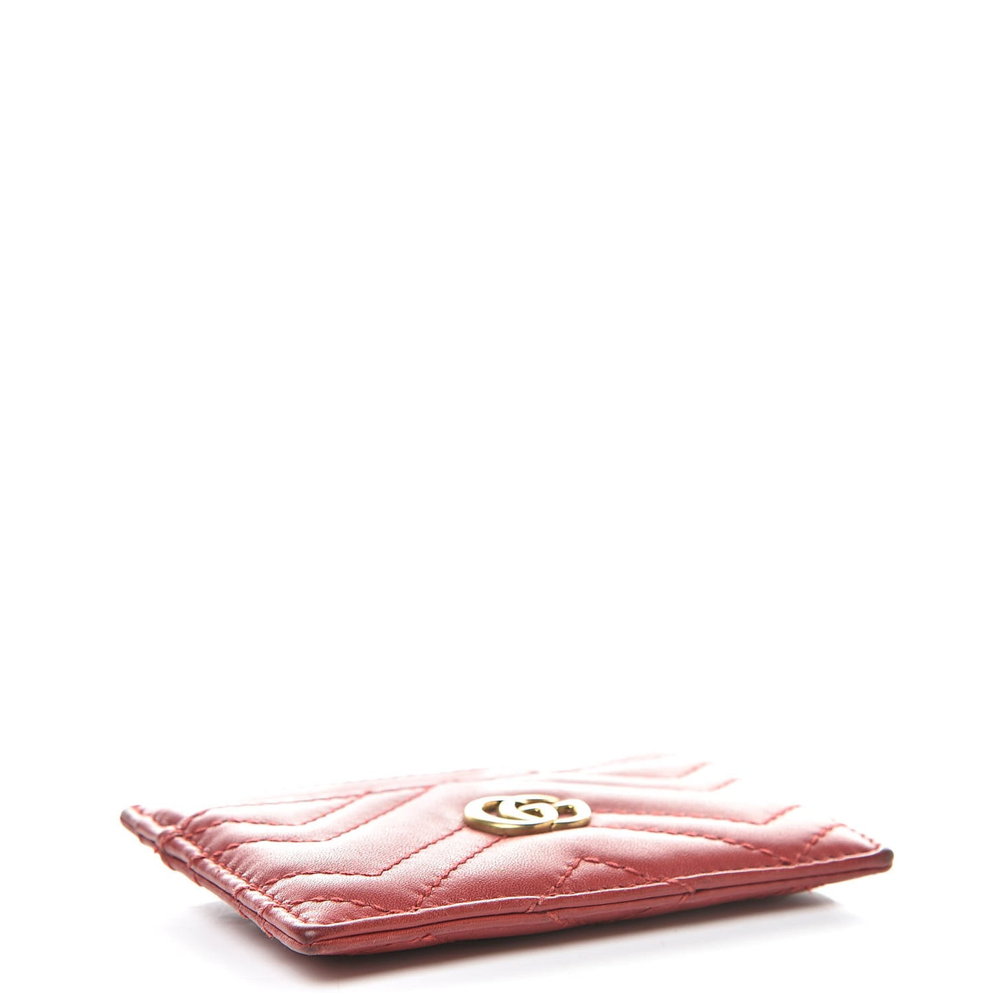 Calfskin Matelasse GG Marmont Card Holder Hibiscus Red